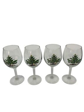 Nikko Happy Holidays Christmas Tree Wine Water Glasses Globets 8 0z - Set of 4